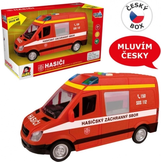 Brandweerbus met vliegwieleffect, geluid en licht