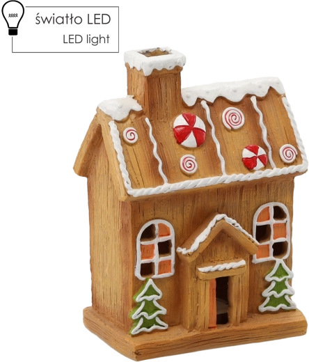 Kerstfiguur peperkoekhuisje met LED, 6,5 × 11 × 23 cm