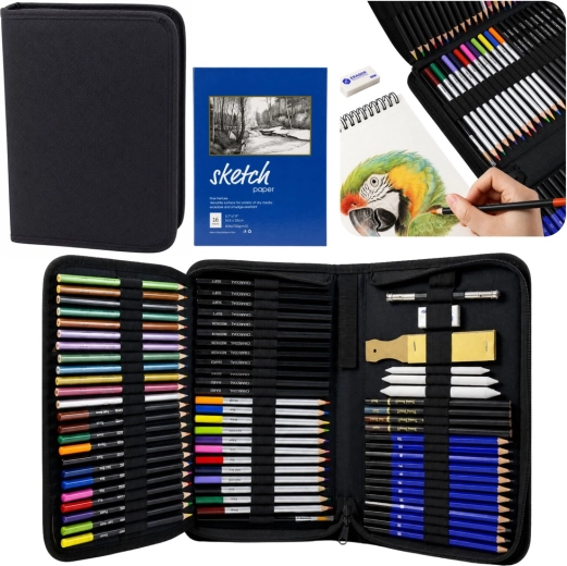 Tekenset en schetsset in etui 74 stuks