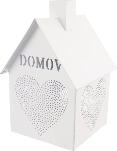 Witte metalen kandelaar huisje met hart “Thuis” 17 cm