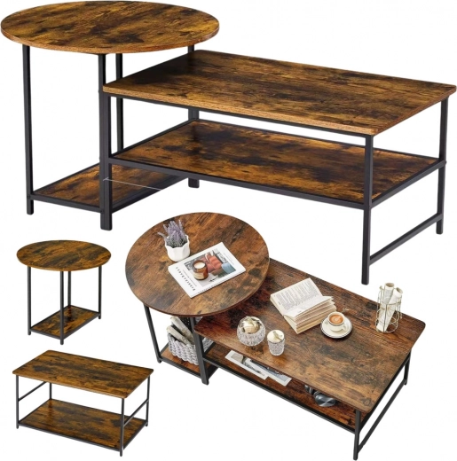 Set salontafels 2-in-1 Vintage hout rustiek