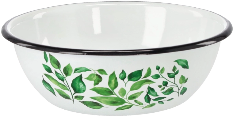 Geglazuurde kom 1,5 l, diameter 20 cm – wit met ficusmotief