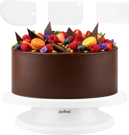 Draaibare taartstandaard 28 cm + 3 decoratiespatels Ruhhy