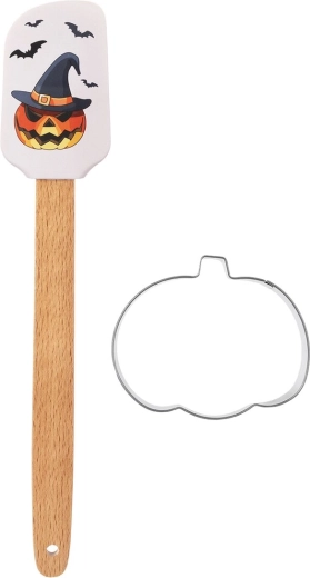 Halloween siliconen keuken spatel met houten handvat en pompoen-uitsteker