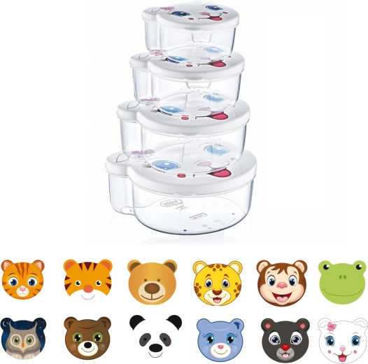 Set van 4 voedselbakjes met dieren, mix van maten