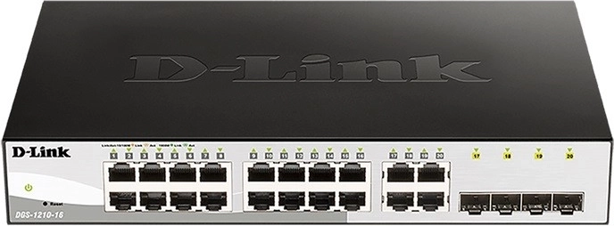 Gigabit-switch D-Link DGS-1210-16 met 16 GE-poorten en 4 SFP