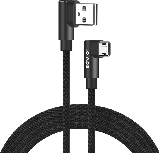 Dubbele USB-A naar Micro-USB kabel 2 m met 90° hoek Savio