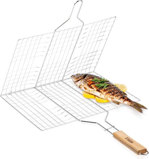 Vilde dubbelzijdig grillrooster met houten handgreep 40 × 30 cm