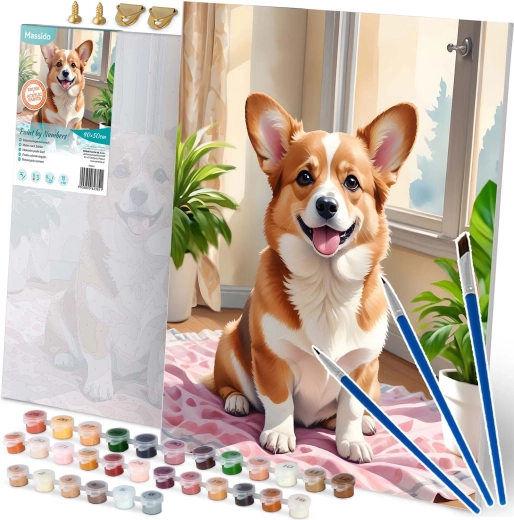 Schilderen op nummer 40 × 50 cm Massido – hondje CORGI