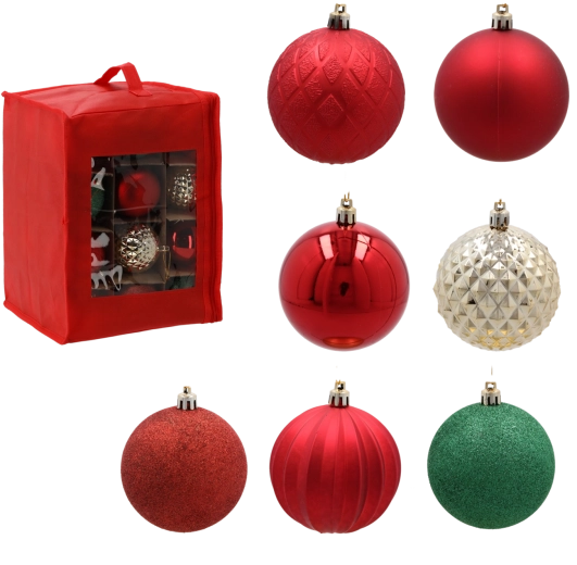 Set kerstballen 8 cm – rood, goud en groen, 36 stuks