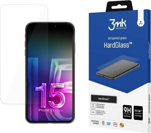 Gehard glas HardGlass voor iPhone 15 Pro 6,1" 9H