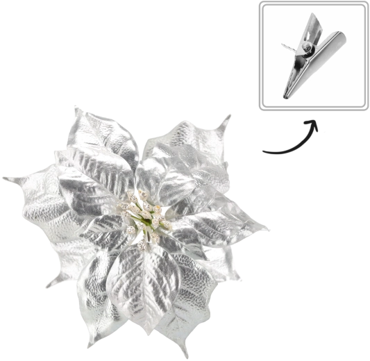 Kunstmatige kerstster 25 cm zilver met clip