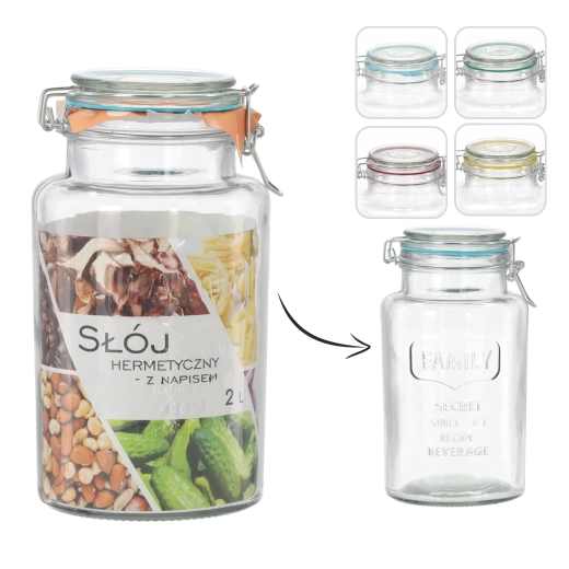 Glazen hermetische pot 2 l met opschrift FAMILY