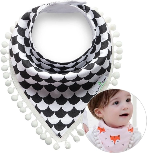 Kinder sjaal met pompons - zwart-wit patroon