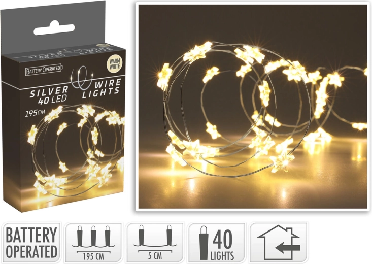 Kerst LED-verlichting sterren 1,95 m, 40 LED, warm wit - 1 stuk