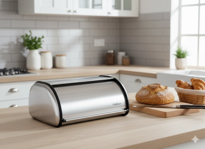 metalen broodtrommel Ginepro, mat zilver, 36 × 23 × 14,5 cm