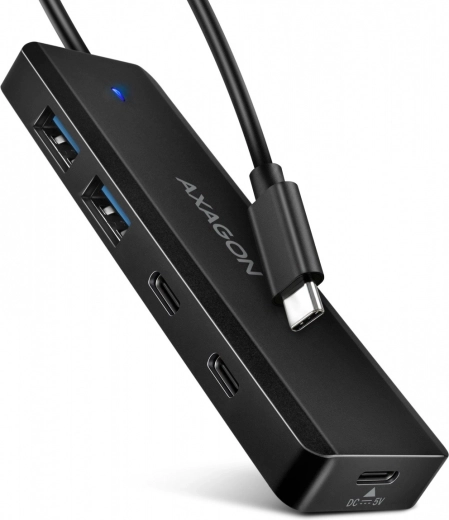 AXAGON USB‑C reis-hub, 4-poorts 5Gbps (2× USB‑A, 2× USB‑C) met USB‑C-voeding en kabel van 19 cm