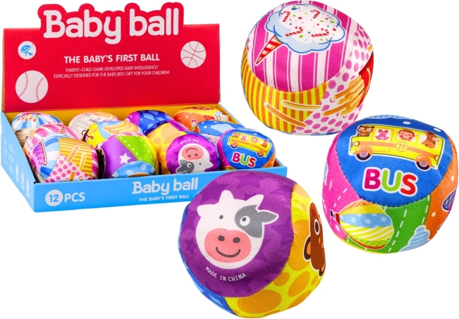 Zachte Bal met Rammelaar Dieren en Fruit 10 cm