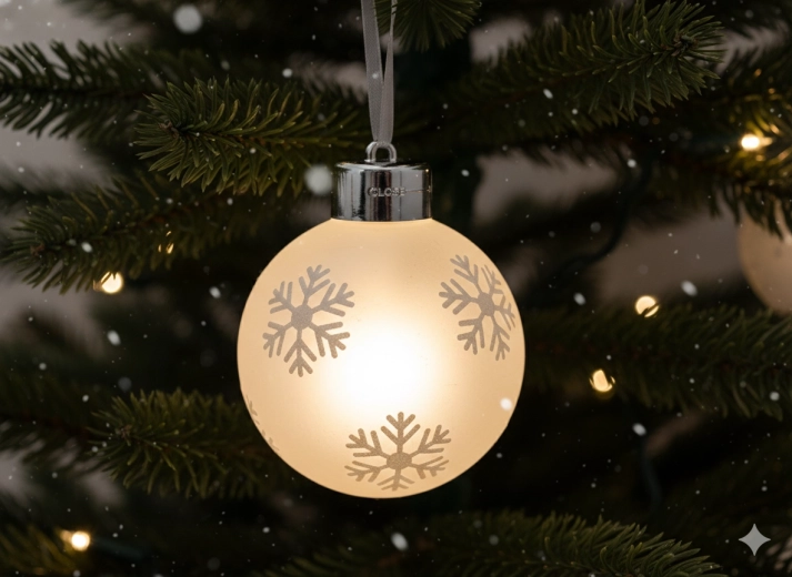 Set van 3 glazen LED kerstballen met sneeuwvlokken en afstandsbediening 8 × 10 cm
