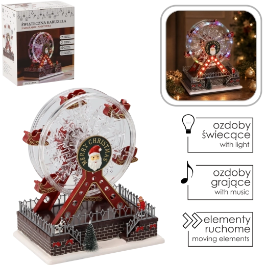 Kerstcarrousel met LED-verlichting en muziekdoos 23 × 16 × 28 cm