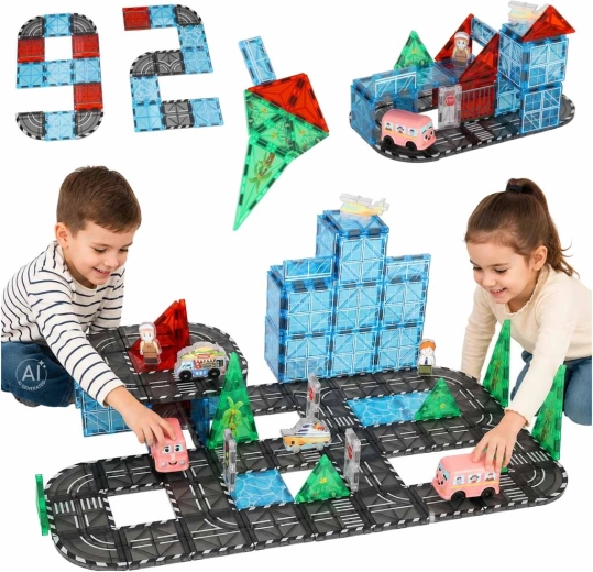 Magnetische bouwblokken 3D-stad met autootjes – 91 onderdelen