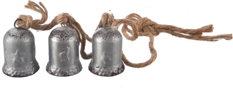 Rustieke slinger met blikken belletjes van jute (3 stuks)