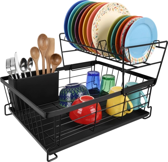 Dubbellaags afdruiprek voor servies Zortiva 43 cm zwart