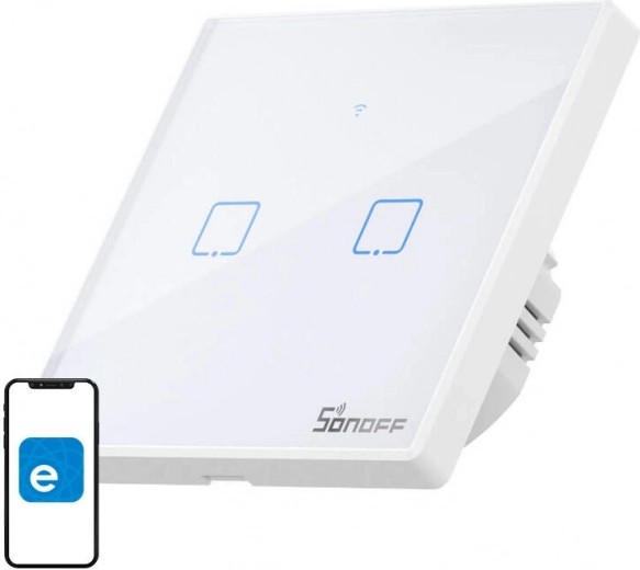 Slimme touch-lichtschakelaar Wi‑Fi + RF 433, 2‑kanaals – Sonoff T2 EU TX