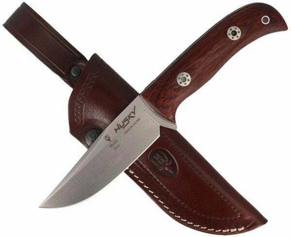 Muela Husky outdoormes 11 cm, RWL34-staal, Pakka-hout, leren foedraal