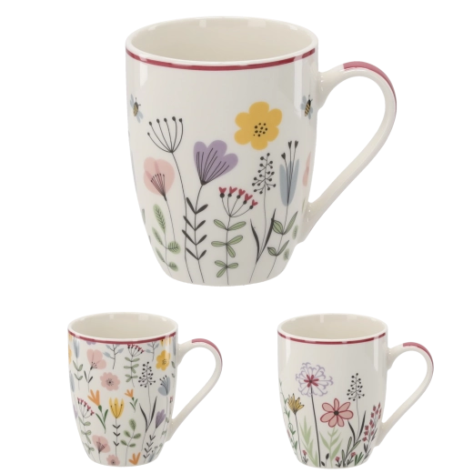 Porseleinen mok 340 ml met weidebloemenmotief New Bone China