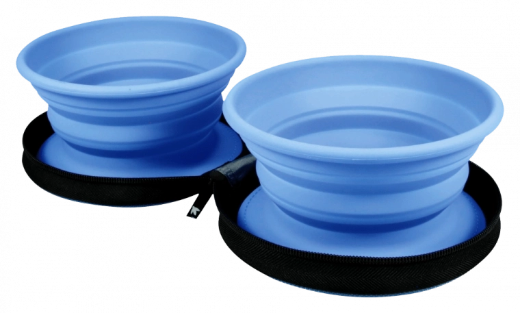 KIWI WALKER reis-dubbele voerbak voor honden en katten – blauw, 2 stuks