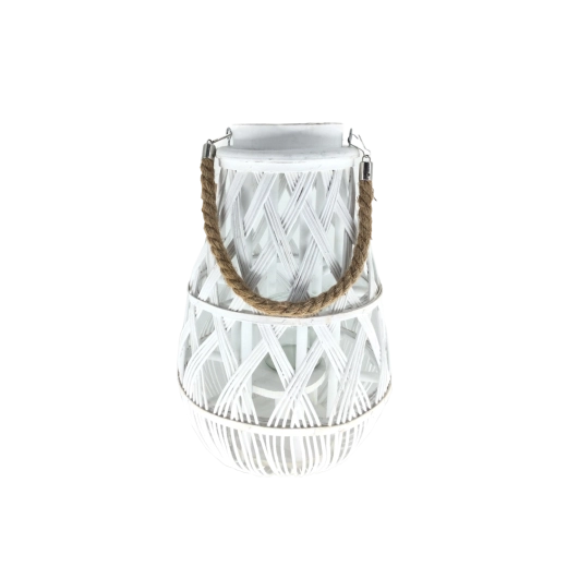 Witte rieten lantaarn met glazen inzet 24 × 55 cm