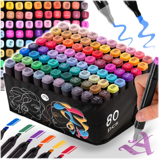 Alcoholmarkers met dubbele punt met etui 80 stuks NUKIDO