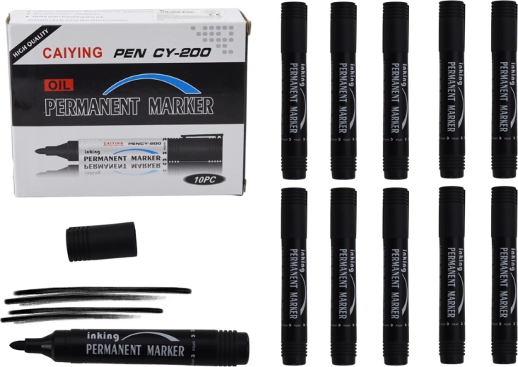 Set waterbestendige permanente markers, zwart, 10 stuks