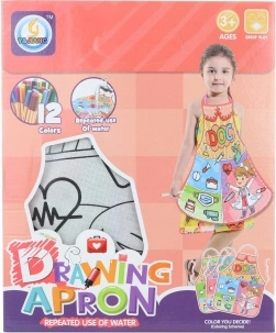 Schort om te kleuren voor kinderen met afwasbaar oppervlak en 12 stiften