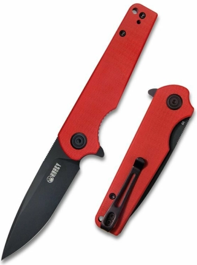 Kubey Wolverine KU233E zakmes 7,4 cm, dark stonewash, rood G10