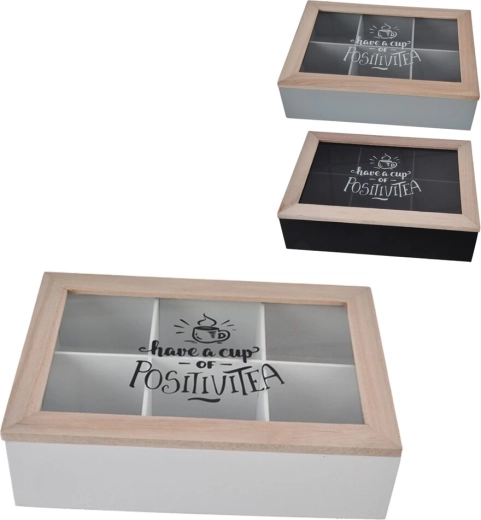 Houten theebox 24 × 17 × 7 cm (3 varianten)