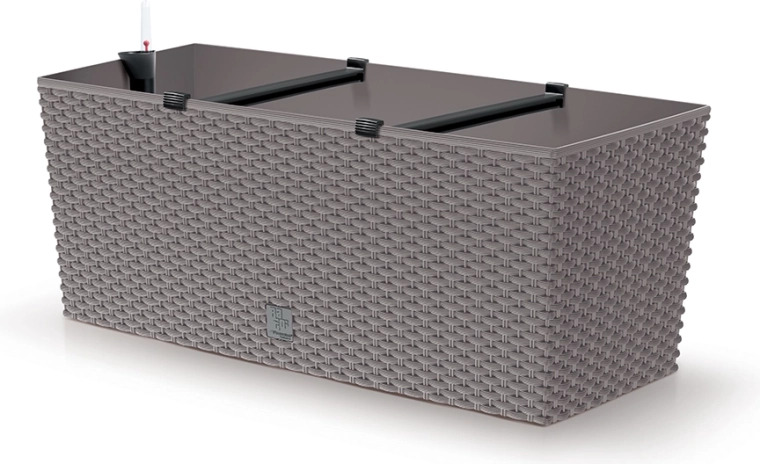 Zelfwatergevende rotan bloembak 50 cm mokka