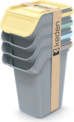 Set stapelbare afvalbakken voor gescheiden afval 4×25 l met geurbestrijdingsfilter