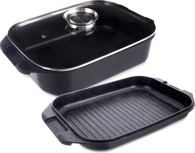 Granieten Romeinse braadslede met deksel 3-in-1 GRANDE 41 × 26 × 15 cm, 7 l