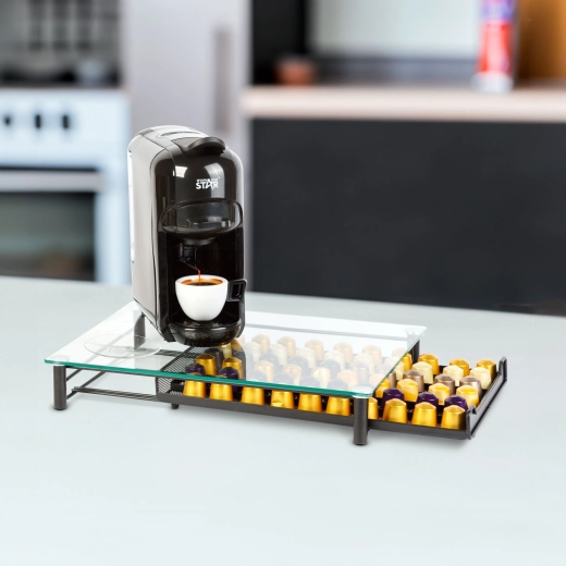 Metalen houder voor Nespresso-koffiecapsules, voor 60 capsules, zwart
