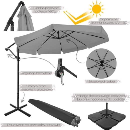Opvouwbare tuinparasol 350 cm XXL, grafiet, 8-armig met beschermhoes