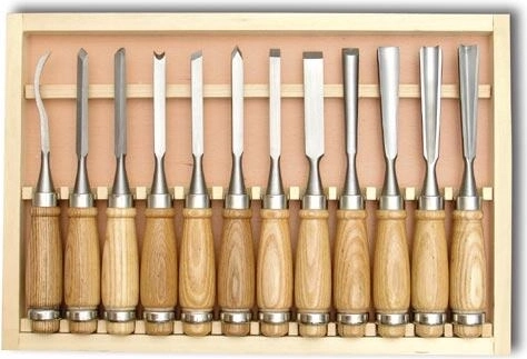Set houtsnijbeitels 12‑delig in houten kist