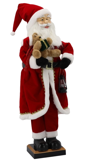 Kerstman met teddybeer 110 cm LED, melodieën en beweging