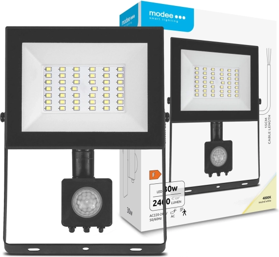 Modee LED-schijnwerper E‑series met sensor 30 W, 2400 lm, 120°, neutraal wit 4000 K