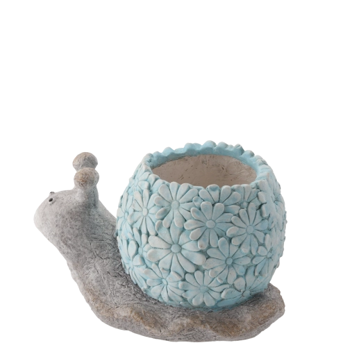 Tuinbloempot in de vorm van een blauwe slak