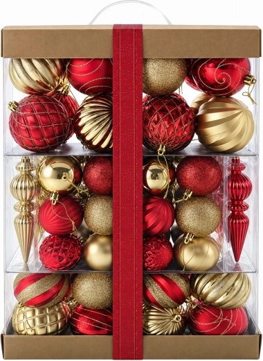 Set glanzende, onbreekbare kerstballen - 72 stuks
