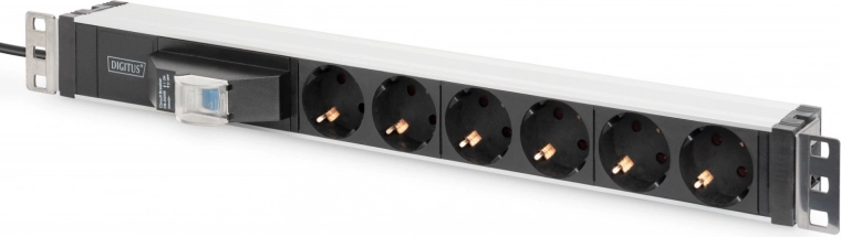 Rack PDU-strip voor 19'' rack DIGITUS, 6x schuko, 2 m kabel, zekering, aluminium profiel