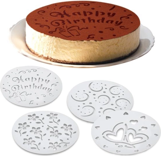 Sjablonen voor taartdecoratie – set van 4 designs, 20 cm