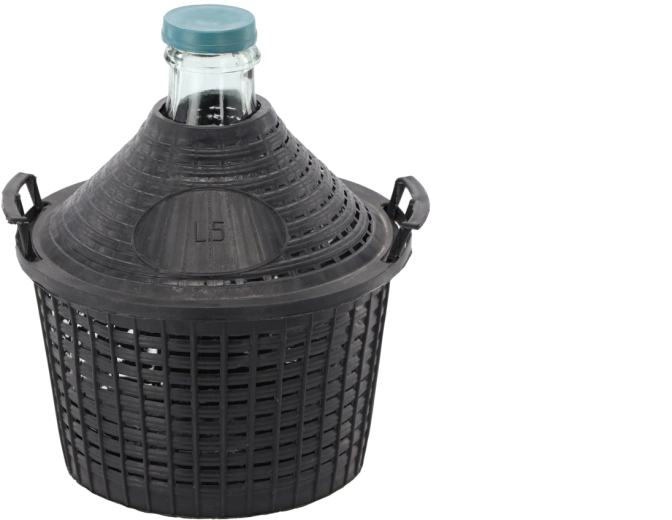 Glazen mandfles in mand 5 l